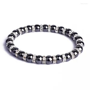 Strand Natural Hematite Beads Bracelets Men No Magnéticos Protección de la Salud Mujeres Joyas Joyas Cristal Stretch Bangles