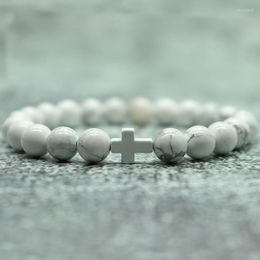 Strand Naturel Hématite Croix Bracelet Blanc Turquoise Perlé Braclet Pierre Minimaliste Hommes Femmes Charme Braslet Bijoux Bijoux Pulseras