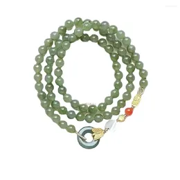 Bracelet multi-cercles en Jade Hetian naturel pour femmes, pendentif rond émeraude de Style rétro