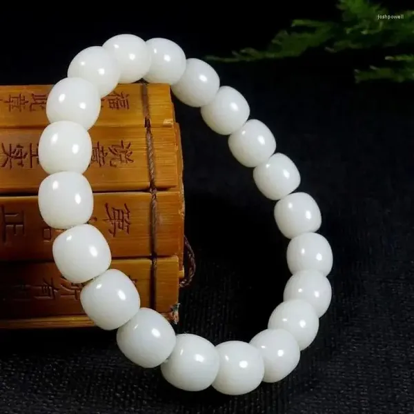 Strand Natural Hetian White Jade Bracelet Elastic Men Femmes Femmes Guérir Bijoux de pierre de pierre