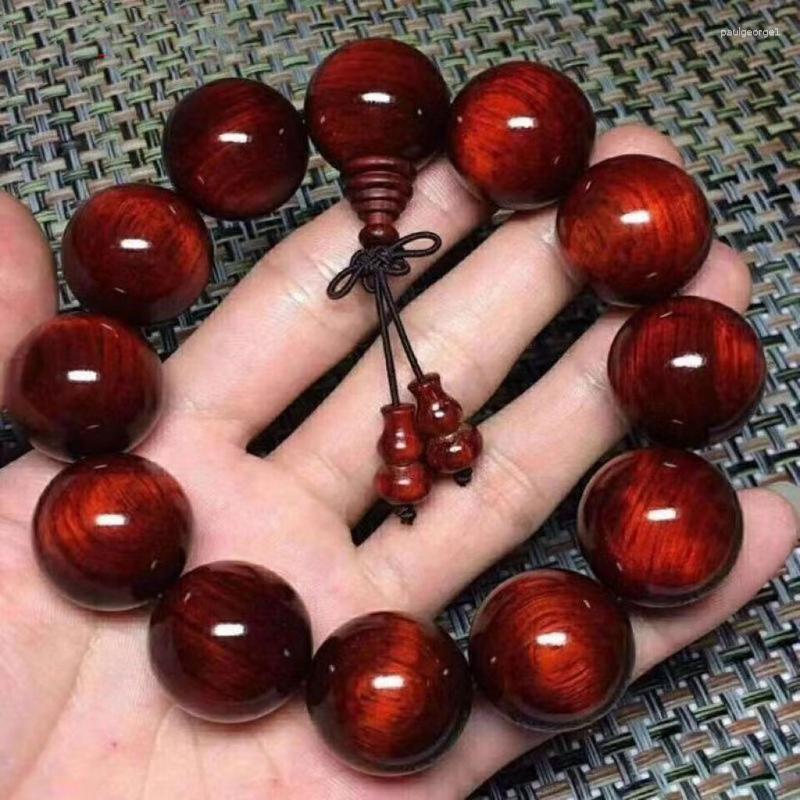 Bracelet ancien en bois de rose naturel haute densité, petites feuilles, perles bouddhistes, chapelet de jeu