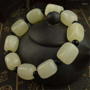 STRAND NATUURLIJKE JADE Square Bead Bracelet Men Women Haling edelsteen Fijne sieraden Verstelbare geweven witte Jades armbanden Stone Bangles