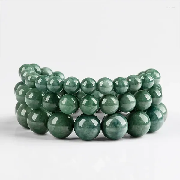 Bracelets de perles rondes en jadéite naturelle vert foncé, brin de qualité pour hommes et femmes, objets de collection, bijoux luxueux pour dîners