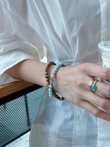STRAND NATUURLIJKE KALIMANTAN AGARWOOD RONDE kralen Twe-ring armband met zeepatroon steen voor vrouwen