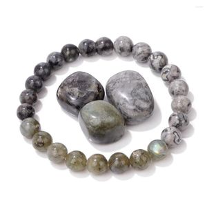 Bracelets de perles de Labradorite naturelle, avec 3 pièces de pierres brutes de 8mm, pierre de lune Flash noire et jaune, pour femmes et hommes