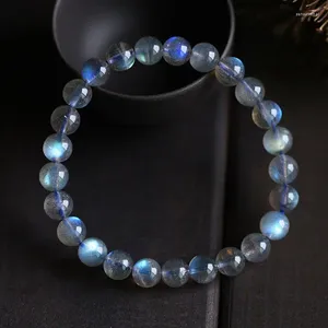 Bracelet de perles rondes en Labradorite naturelle, fil arc-en-ciel clair, 7.5MM – 8mm