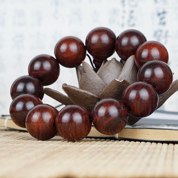 Strand Natural Lao Laotian Sour Branch Old Red Wood Buddha Beads Gran pulsera de mano de sándalo negro de alta densidad