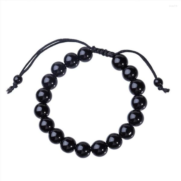 Pulsera antifatiga de Obsidiana Natural de hebra, pulsera redonda de 6-10mm para hombre, pulseras de cuentas negras hermosas ajustables para joyería de mujer