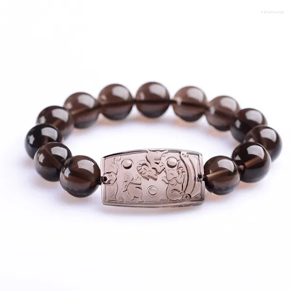 Pulsera de obsidiana Natural para hombres y mujeres, pulsera con tríada del zodiaco de transparencia total, amuleto para amantes, joyería con cuentas circulares, fila de mano