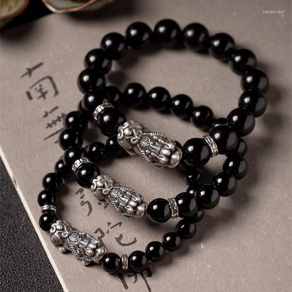 Strand Naturel Obsidienne PI Xiu Bracelet Hommes Corde À La Main Bouddha Perle Atmosphère Polyvalent Petit Ami Cadeau Souhaits En Gros Bracelet