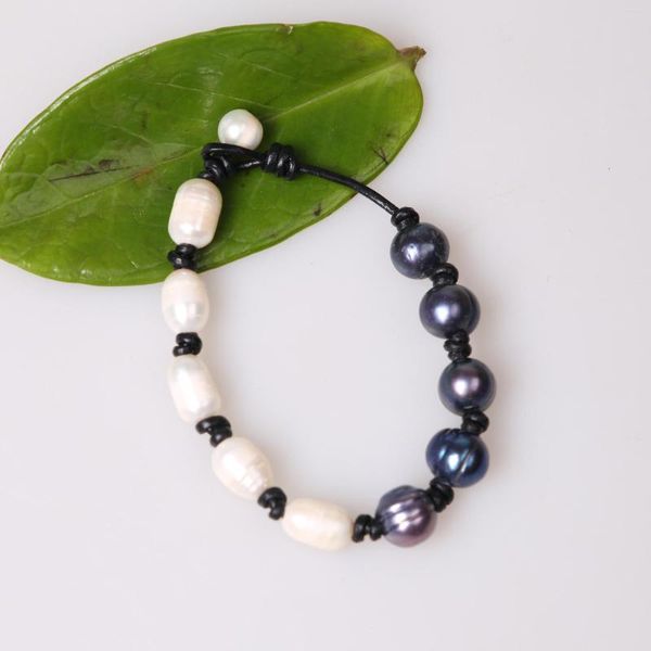 Pulseras de perlas naturales para mujer, brazaletes de cuero con cuentas, pulsera hecha a mano, joyería de diseño fino, regalo de cumpleaños único