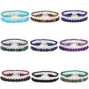 Strand Natuurlijke Parel Stenen Kralen Armband Sets Met 3 Lagen Tijgeroog Shell Turquoise Kralen String Armbanden Voor Traval geschenken