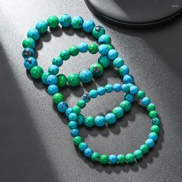 Bracelet en pierre de phénix naturelle pour femmes, Chrysocolla, perlée, forme ronde, soulagement du diabète, Malachite, bijoux pour hommes