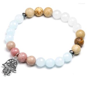 Strand Natural Picture Stone Avec Rhodochrosite Bracelet Section Blanc Et Bleu Calcédoine Palm Charme Bracelet Femmes Hommes Amoureux Bijoux