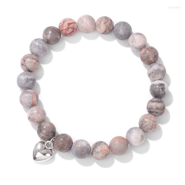 Strand Naturel Rose Zèbre Jaspers Pierre Perles Bracelet À La Main 8mm Amazonite Perlé Coeur Pendentif Femmes Hommes Bijoux Yoga Cadeau