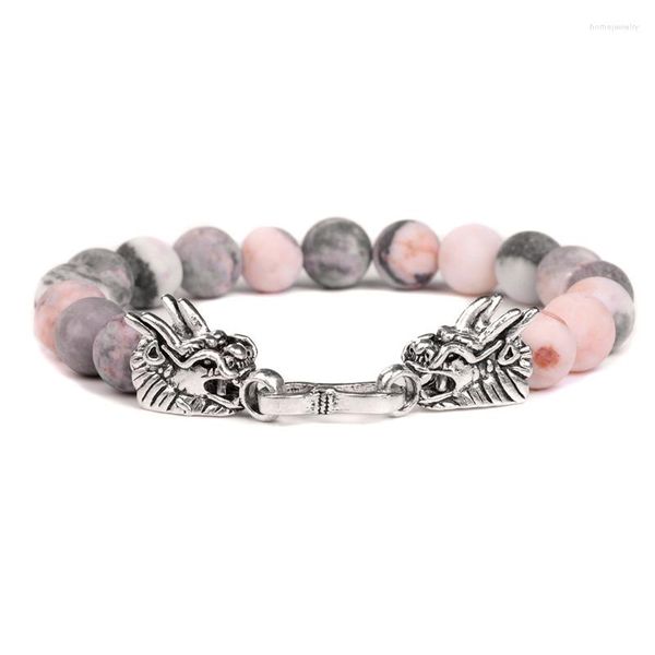 Strand Naturel Rose Zèbre Pierre Bracelets Pour Femmes Hommes Fengshui Dragon Fermoir Bracelet Oeil De Tigre Lava Bracelets Bon Porte-Bonheur Bijoux