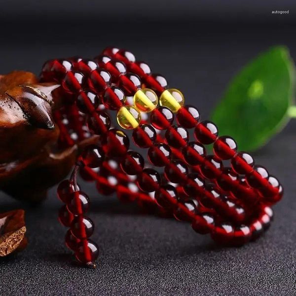 Bracelet en perles de sang polies naturelles, chaîne de bouddha, collier en cire d'abeille, ambre rétro, perles rondes pour hommes et femmes, 108