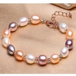 Strand Natural Purple Freshwater Pearl Perrelet para mujeres Elegantes perlas de cristal Tamaño rosa ajustable regalo exquisito