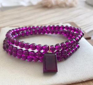 Stron Natural Purple Garnet 3 Laps Perles Bracelet Bijoux Rectangle Pendant Femmes Men 5 mm Round Stone Healing Stone