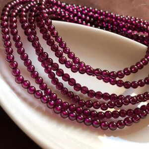 Strand Natural Purple Garnet 3 Vueltas Beads Bracelet Jewelry Mujeres Hombres 3.8mm Crystal Clear Round Bead Healing Stone