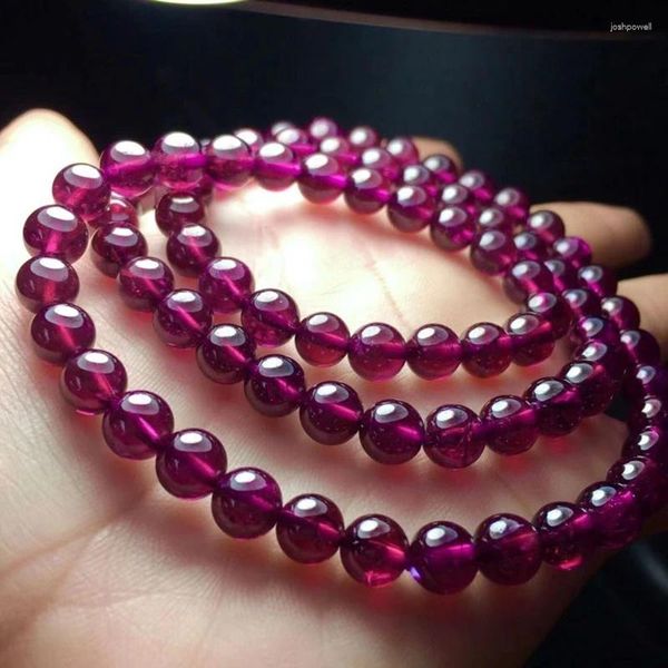 Bracelet en grenat violet naturel, 3 tours de perles, bijoux pour femmes et hommes, perle ronde en cristal de 5mm, pierre de guérison