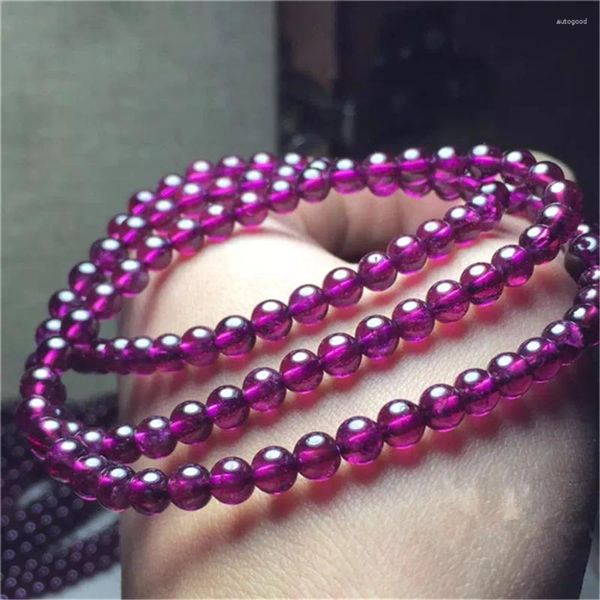 Bracelet en grenat violet naturel pour femmes, 3 tours, 6mm, bijoux rares, perle ronde en cristal rouge, à la mode