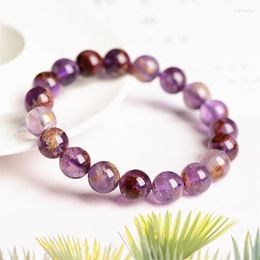 Pulseras de cuentas de piedra de cristal de cuarzo fantasma púrpura Natural para mujeres y hombres brazaletes de elasticidad de energía curativa regalo de joyería