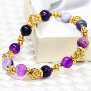 Strand Natural Purple Onyx Stone Carnelian Agat ronde kralen 8 mm armbanden voor vrouwen goudkleurige spacers sieraden 7,5 inch B2075