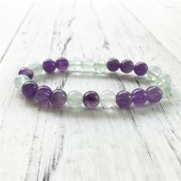 Strand Natural Purple Quartz Et Fluorite Bracelet Belle Pierre Colorée Yoga Mala Bracelets Cadeau De Mode Pour Hommes Femmes