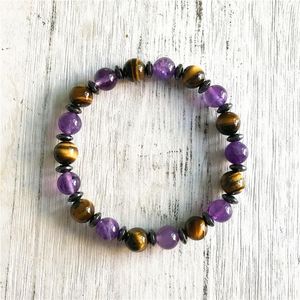 Strand Natural Purple Quartz armband Tiger Eye Mala kralen armbanden yoga hematiet cadeau voor vriendin/boyfrien