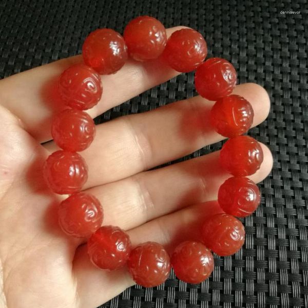 Pulsera de ágata roja Natural para hombres y mujeres, joyería fina de piedras preciosas curativas, brazaletes elásticos con cuentas talladas genuinas