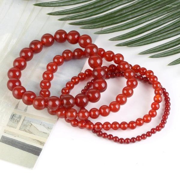 Bracelet en pierre d'agates rouges naturelles, fil élastique, perles, bijoux, cadeau pour hommes, Protection magnétique de la santé, fil élastique pour femmes, 6 8 Mm