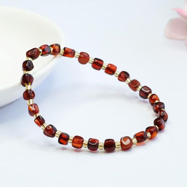 Pulsera de ámbar rojo Natural para mujer, joyería fina de piedras preciosas curativas, brazaletes de piedra caída de ámbar de sangre báltica genuina