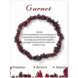 Strand Natural Red Garnet Bracelet Reiki Healing Citrines Amethysts Quartzs Chip Beads de piedra con significado Joyería con tarjeta de mensaje