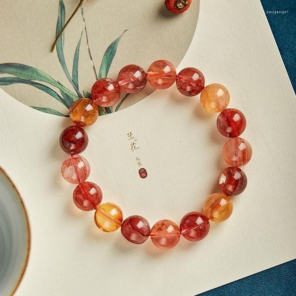 Perles rondes en Quartz hématoïde rouge naturel brin une chaîne de Bracelet en cristal rougeâtre ornement en gros