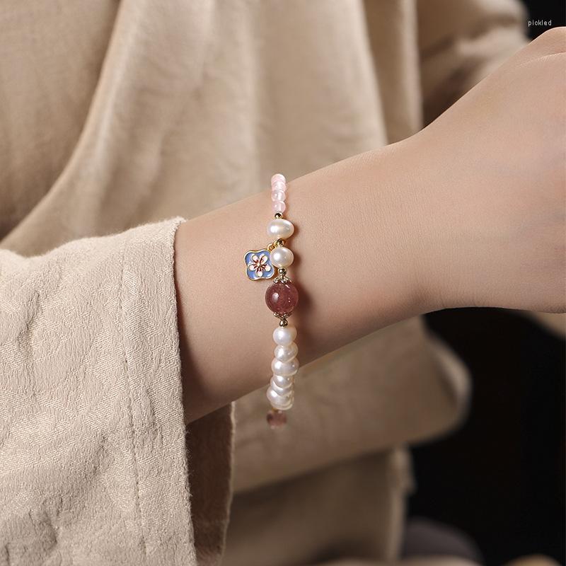 Strand Natural Red Stone Love Garnet With Fresh Water Pearl Fairy Gas Female Single-loop Bracelet Personality