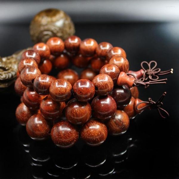 Strand Natural Red Wood Beads Bracelet Tibetan Budista Mala Buddha Charm Rosario Yoga Madera Para Mujeres Hombres Joyería