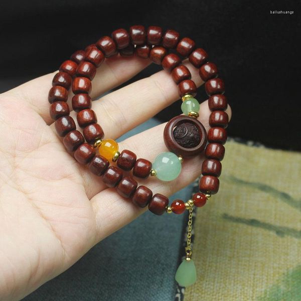 Pulsera de cuentas de Buda de doble capa de palisandro Natural, colgante de Jade para hombres y mujeres, cuerda de mano para oración de meditación budista