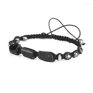 Strand naturel rugueux tourmaline noire pierre de guérison perle à facettes hématite corde en nylon réglable macramé énergie bracelet homme femme