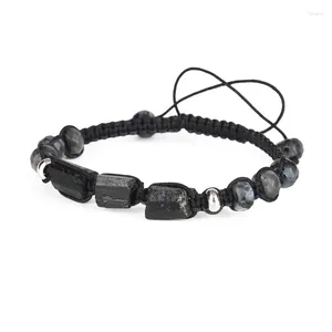 Bracelet en Tourmaline noire brute naturelle pour homme et femme, pierre de guérison, perle Squat, Labradorite, corde en Nylon, tissage réglable