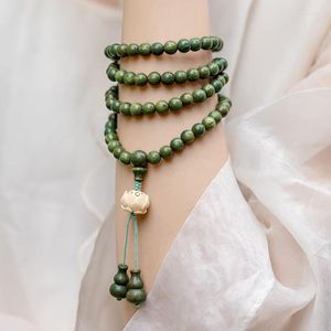Strand bois de santal naturel perlé chapelet vert Lotus 108 collier 8mm Bracelet bouddhiste prière Yoga perles en bois
