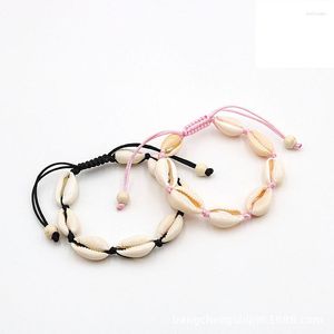 Strang-Armbänder aus natürlicher Muschel mit rosafarbenem Seil, geflochtenes Strand-Kauri-Armband, verstellbar, hawaiianisches Damen-Armband
