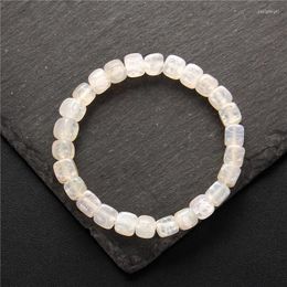 Strand Naturel Lisse Cube Carré Agates Bracelet Perlé Pour Femmes Hommes Équilibre Énergétique Crack Pierre Élastique Bracelets Bracelets Bijoux