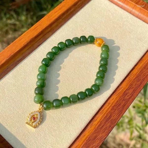 Hebra de espinaca Natural, Jade hetiano, cadena de mano, jaspe, pulsera avanzada de flor de loto verde manzana, círculo Original