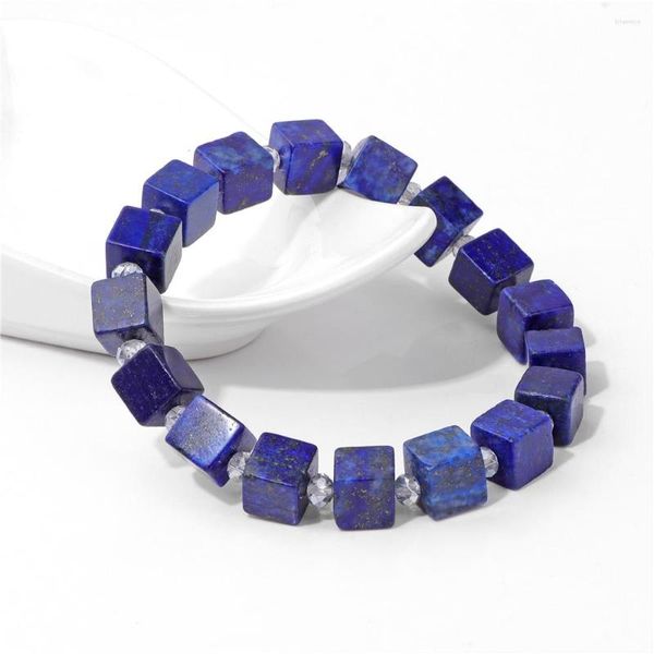 Brazalete de cuentas de piedra cuadrada Natural de 8mm, lapislázuli azul, ágatas, turquesas para mujeres y hombres, accesorios de joyería