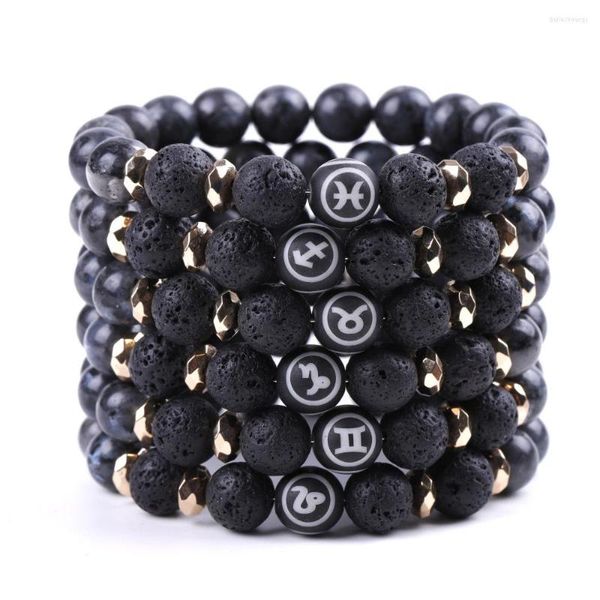 Brin Pierre Naturelle 10mm Noir Flash Lava Rock Zodiac Bracelet Diy Huile Essentielle Diffuseur Bracelets Pour Femmes Bijoux