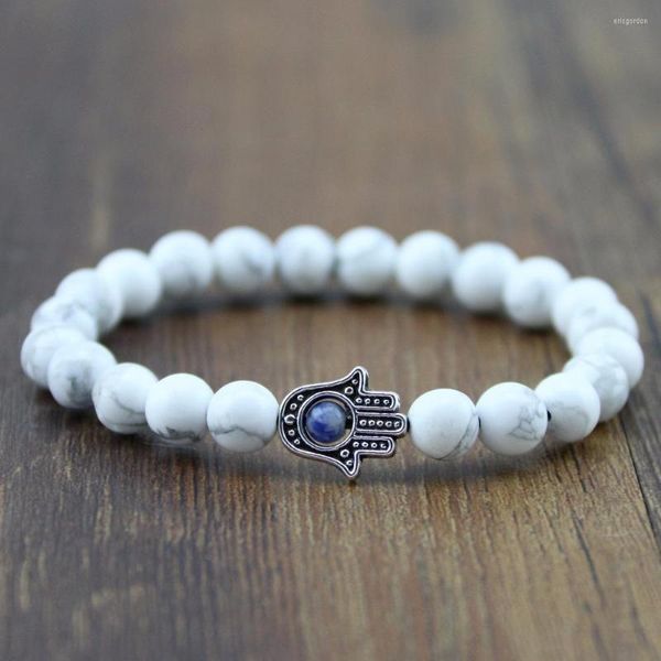 Strand Stone Natural Bead Bead Matte Onyx Pulseras para mujeres y hombres White Howlite Palma Hand clásica Pulseras Mujer