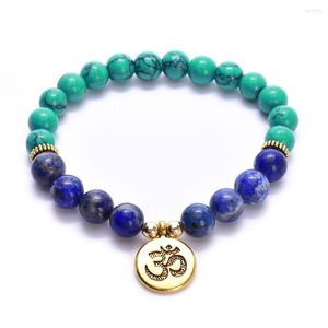 Strand Natural Stone 8mm kralen Bracelet met charme voor vrouwen vrouwelijke yoga chakras lapis lazuli lotus zen sieraden groothandel