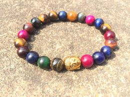 Strand Pierre Naturelle 8 MM Couleur Tiger Eyes Bracelet Yoga Bracelets Bouddha Sport Mala Perles Méditation Ronde