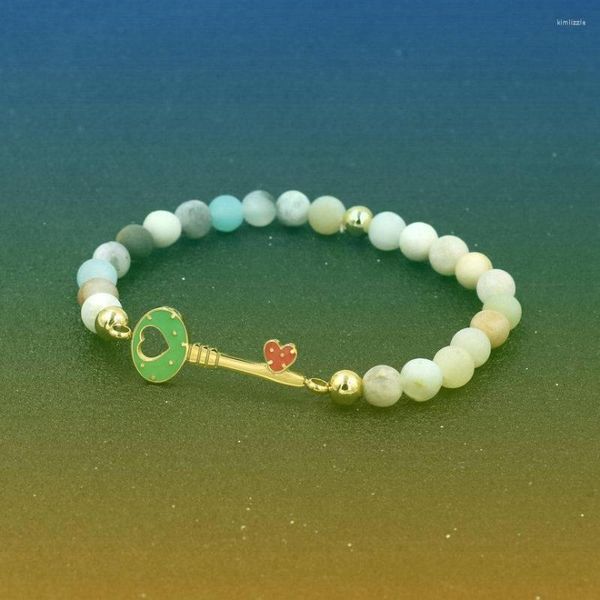 Bracelet en perles d'amazonite en pierre naturelle pour femmes, accessoires de mode, bijoux en acier inoxydable